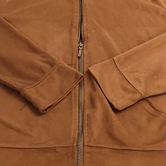 Rusty Brown Soft Comfy Faux Suede Hoodie Zip Front Jacket Med 8/10 - Picture 5 of 11